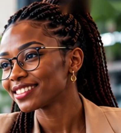 Professionnelle souriante à lunettes en veste beige