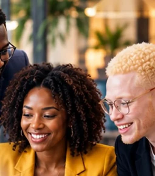 Collègues souriants accompagnés devant un ordinateur portable