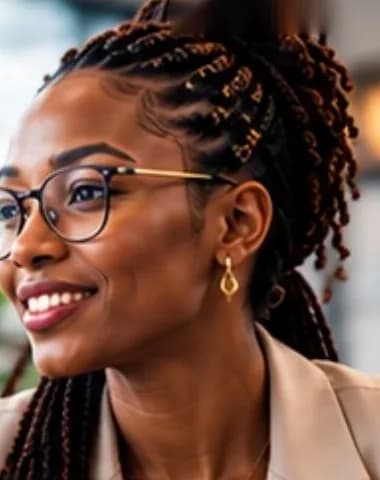 Professionnelle souriante à lunettes en veste beige